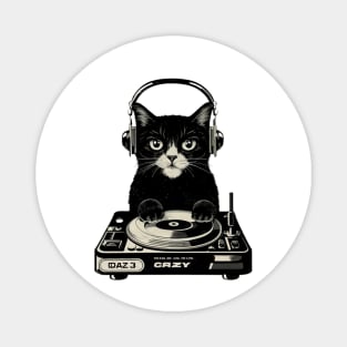 Black Cat DJ Crazy Vintage Funny Cat Magnet